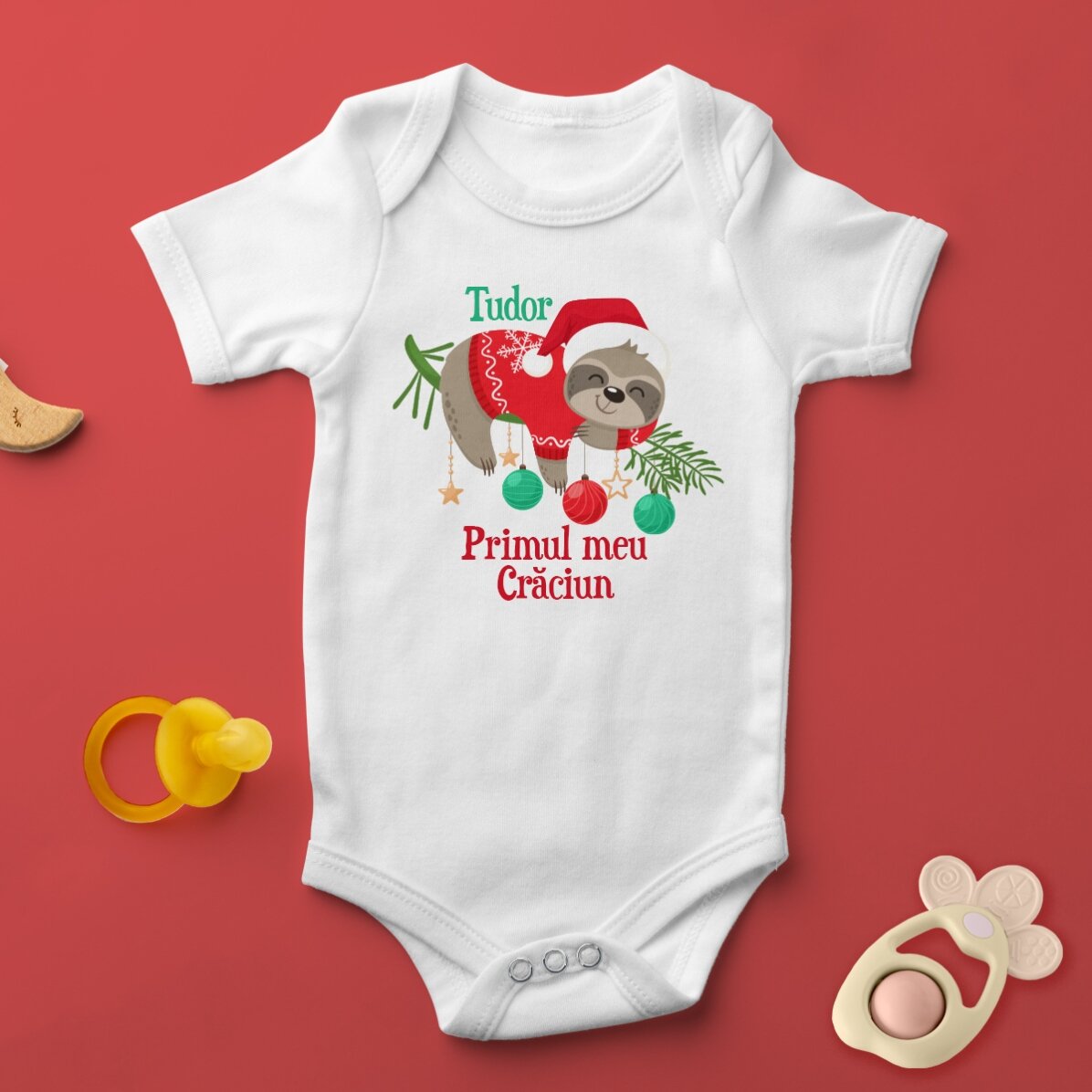 Body pentru copii personalizat cu text - Leneș de Crăciun