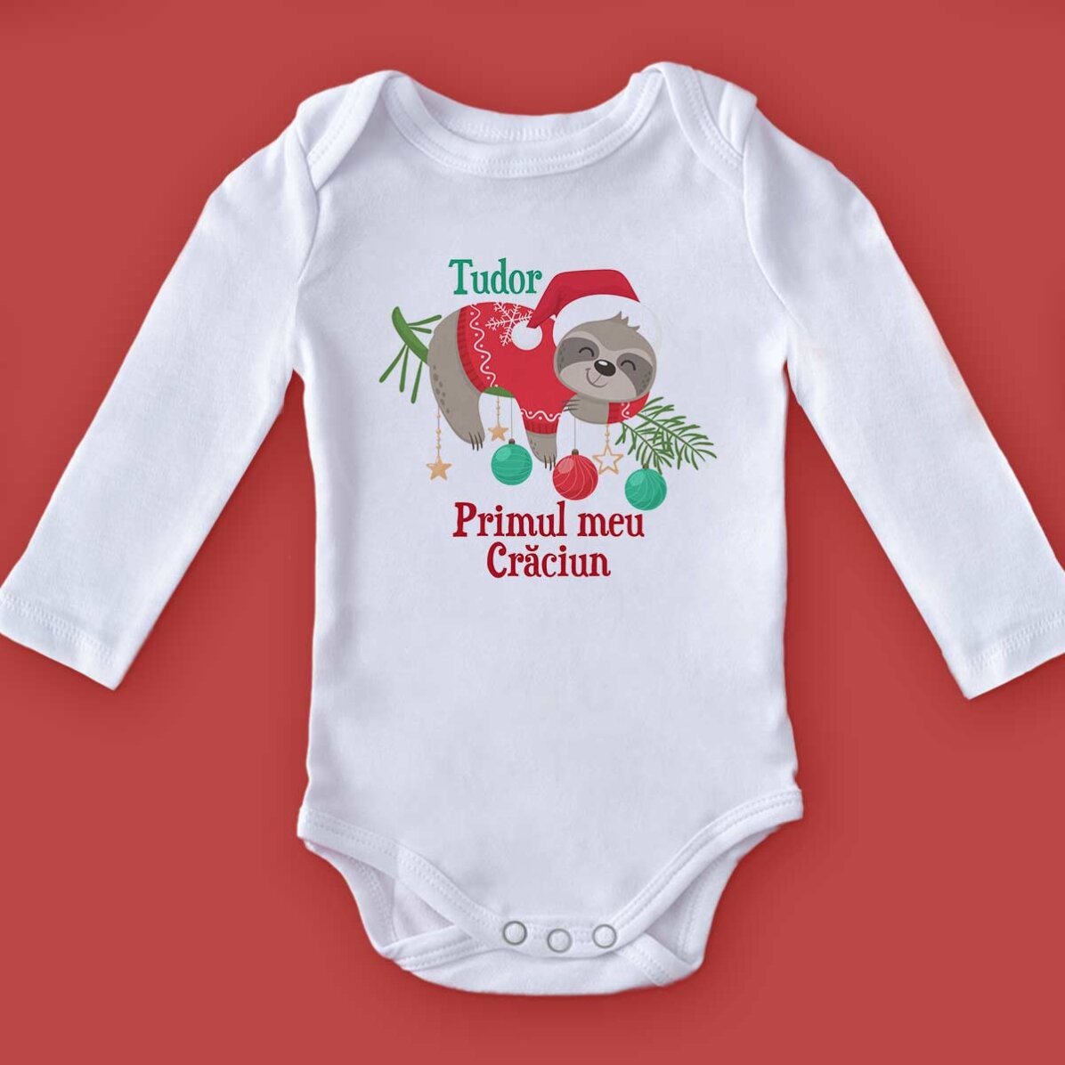 Body pentru copii personalizat cu text - Leneș de Crăciun