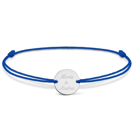 Brățară cu șnur personalizată - bănuț 14mm - argint 925 - 2 nume