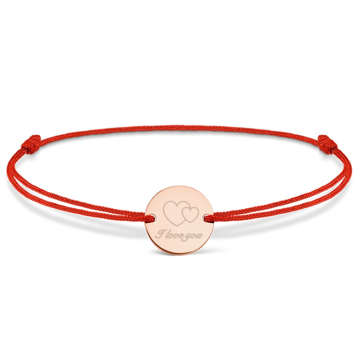 Brățară cu șnur personalizată - bănuț 14mm - argint 925 - I love you