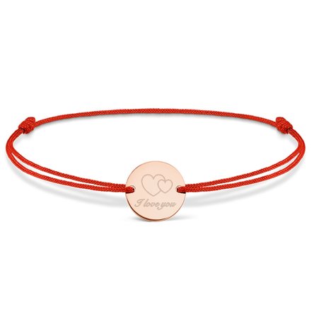 Brățară cu șnur personalizată - bănuț 14mm - argint 925 - I love you