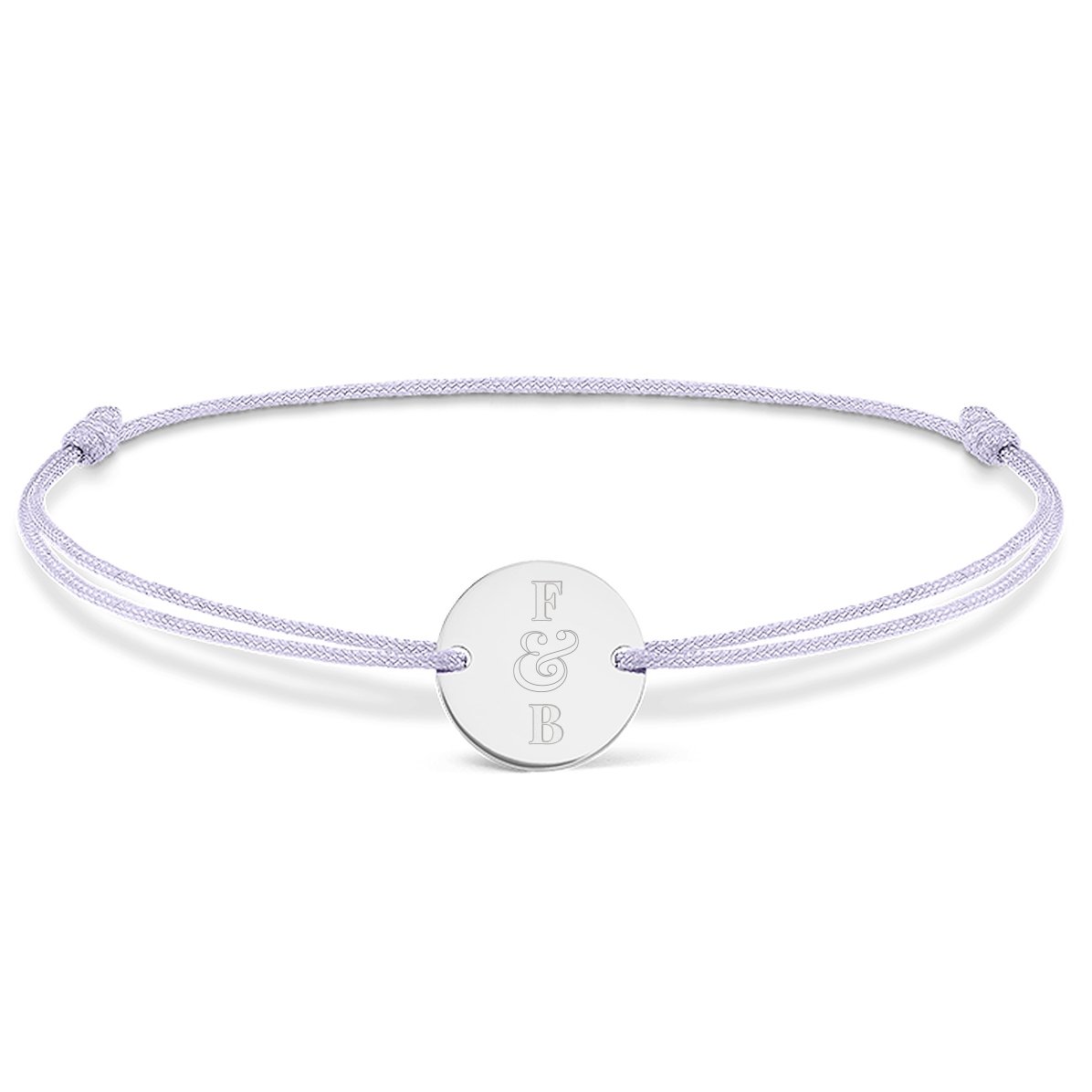 Brățară cu șnur personalizată - bănuț 14mm - argint 925 - model 2 inițiale