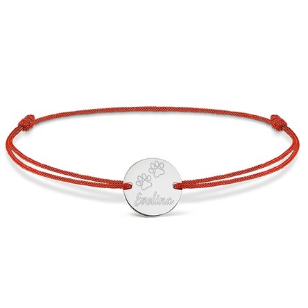 Brățară cu șnur personalizată - bănuț 14mm - argint 925 - model cat paw