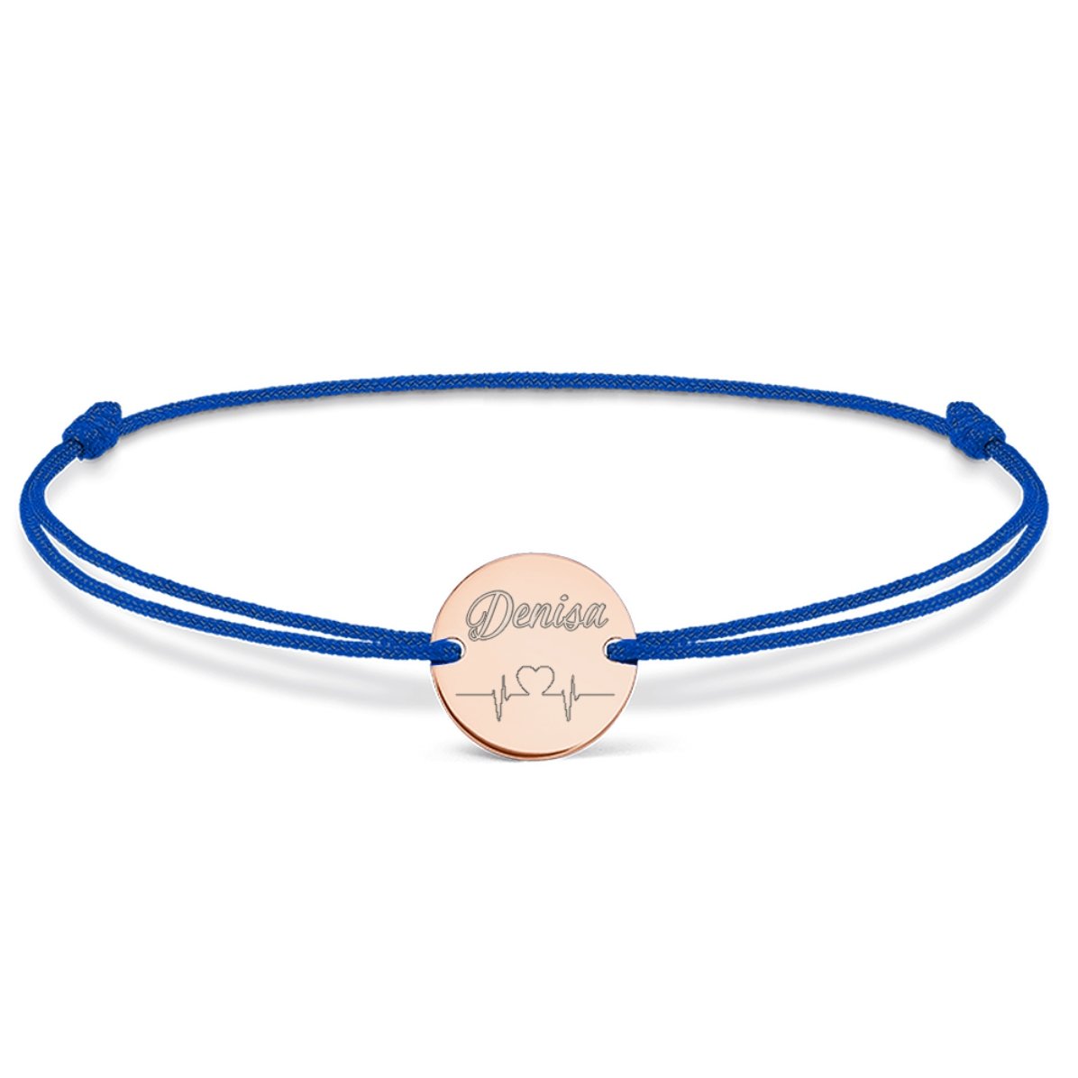 Brățară cu șnur personalizată - bănuț 14mm - argint 925 - model heart beat