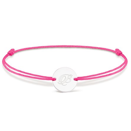 Brățară cu șnur personalizată - bănuț 14mm - argint 925 - model inițială 2