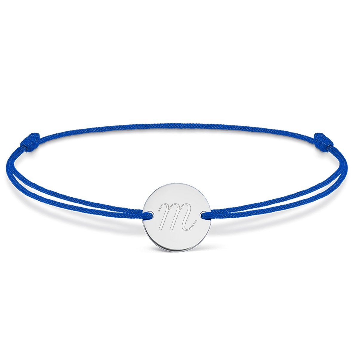 Brățară cu șnur personalizată - bănuț 14mm - argint 925 - model inițială