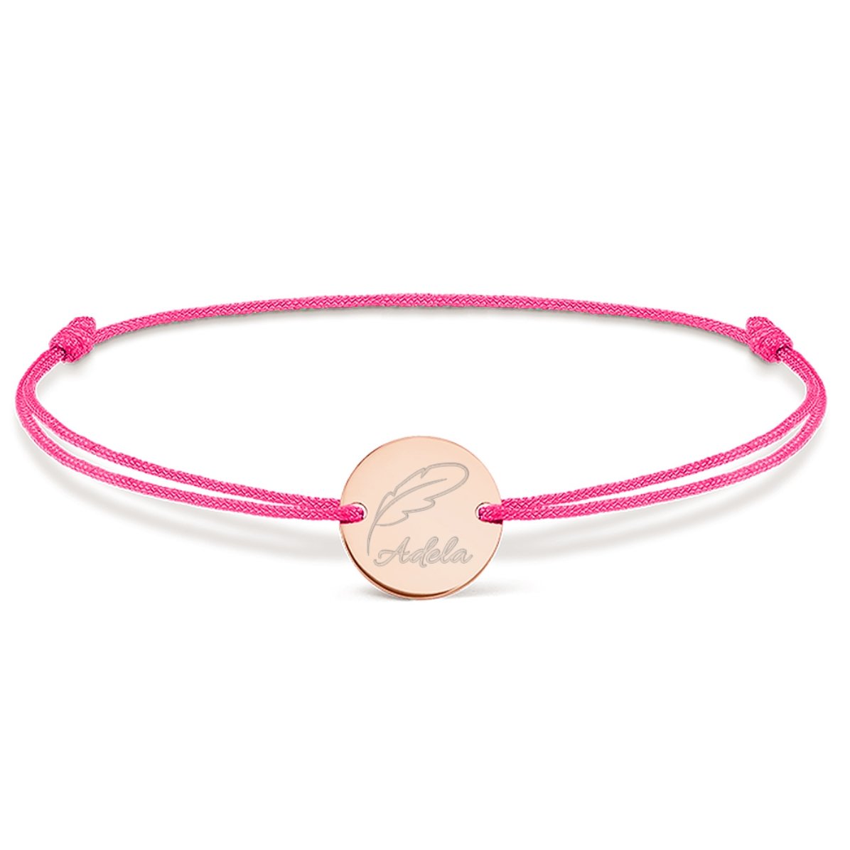 Brățară cu șnur personalizată - bănuț 14mm - argint 925 - model pană