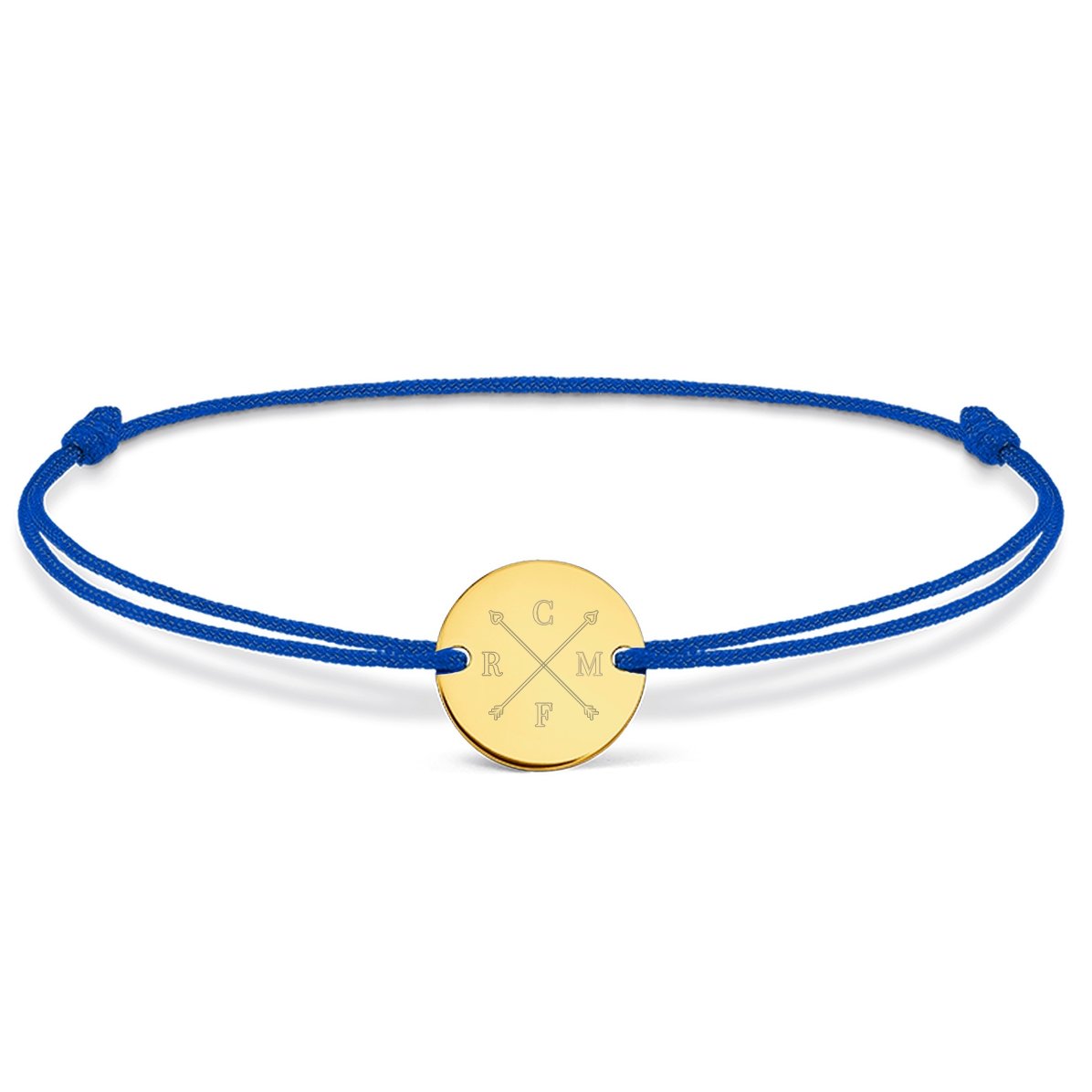 Brățară cu șnur personalizată - bănuț 14mm - argint 925 - model săgeți și inițiale