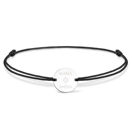 Brățară cu șnur personalizată - bănuț 14mm - argint 925 - model stea cu 2 nume