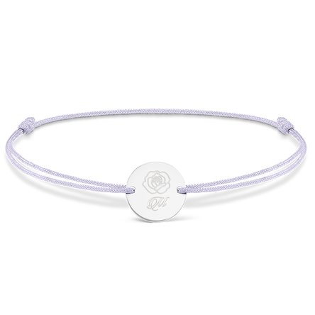 Brățară cu șnur personalizată - bănuț 14mm - argint 925 - model trandafir