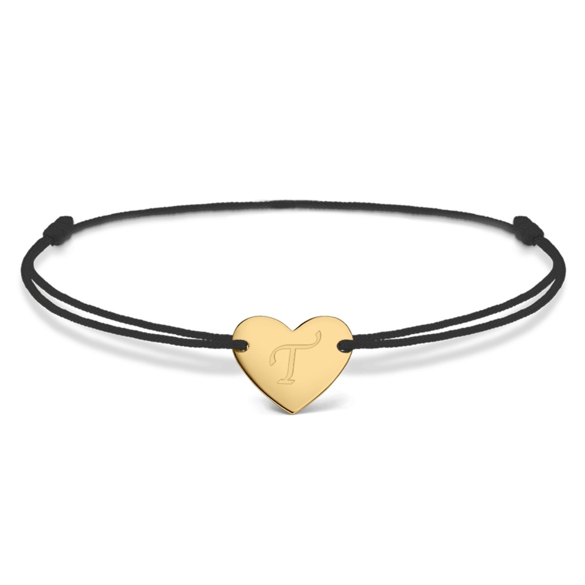 Brățară cu șnur personalizată - inimă 12x10 mm - argint 925 - model inițială 6   