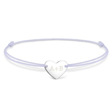 Brățară cu șnur personalizată - inimă 12x10 mm - argint 925 - Tu și eu