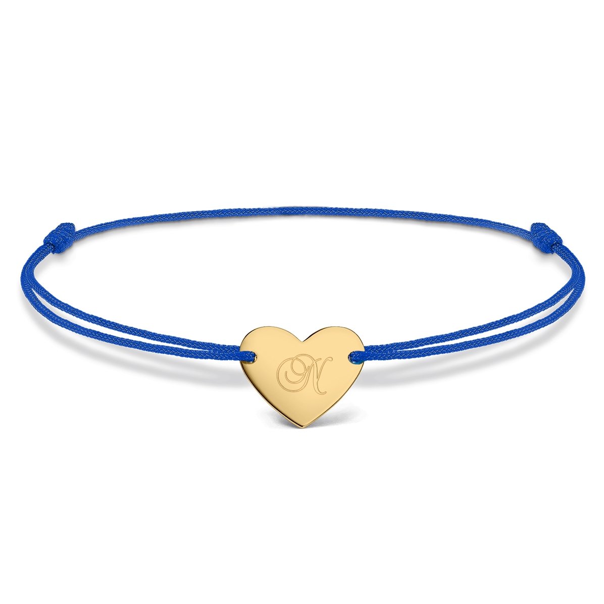 Brățară cu șnur personalizată - inimă 12x10 mm - aur 14K - model inițială 3