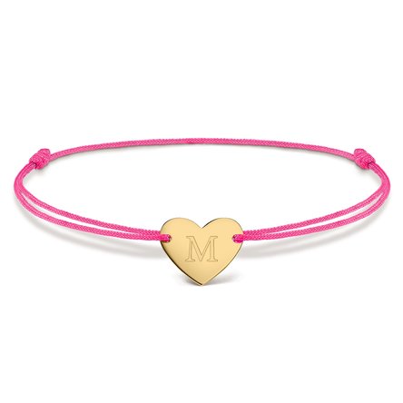 Brățară cu șnur personalizată - inimă 12x10 mm - aur 14K - model inițială 4