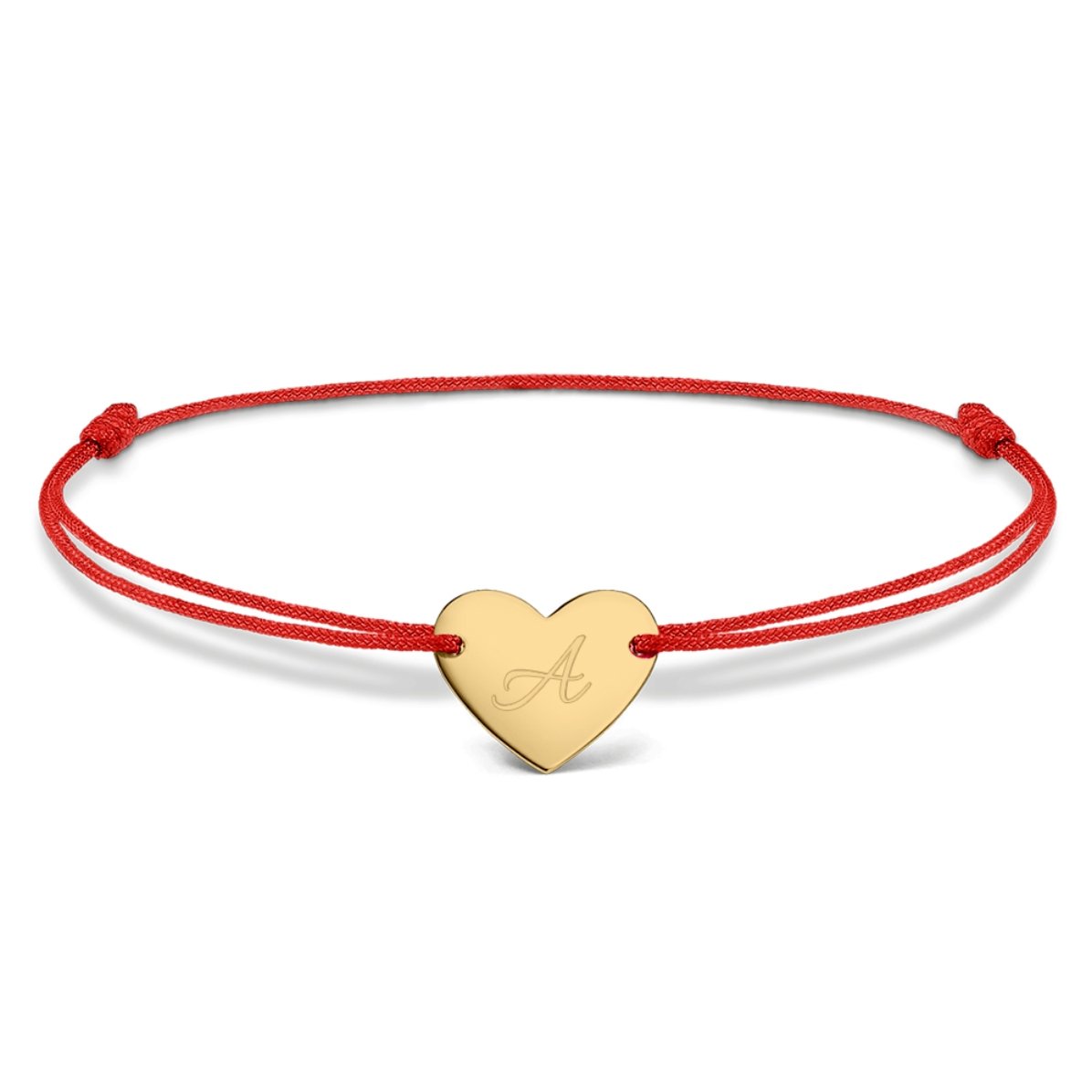 Brățară cu șnur personalizată - inimă 12x10 mm - aur 14K - model inițială 5