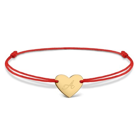 Brățară cu șnur personalizată - inimă 12x10 mm - aur 14K - model inițială 5