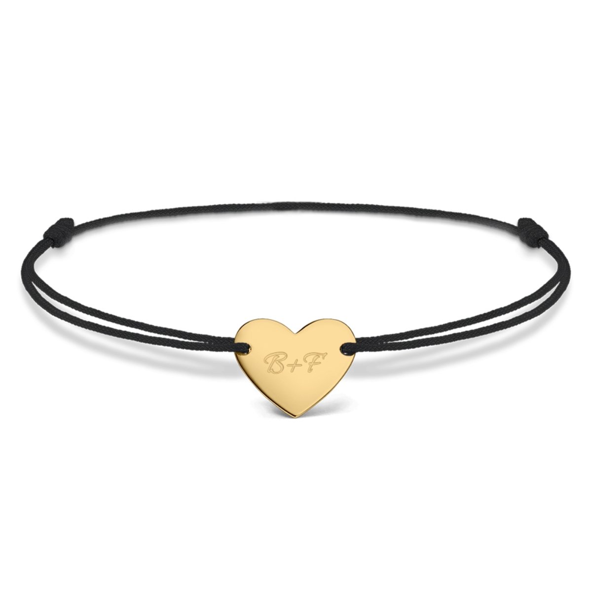 Brățară cu șnur personalizată - inimă 12x10 mm - aur 14K - Tu și eu model 2