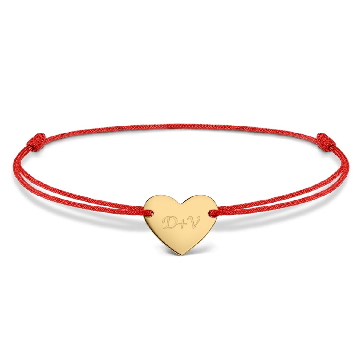 Brățară cu șnur personalizată - inimă 12x10 mm - aur 14K - Tu și eu model 3