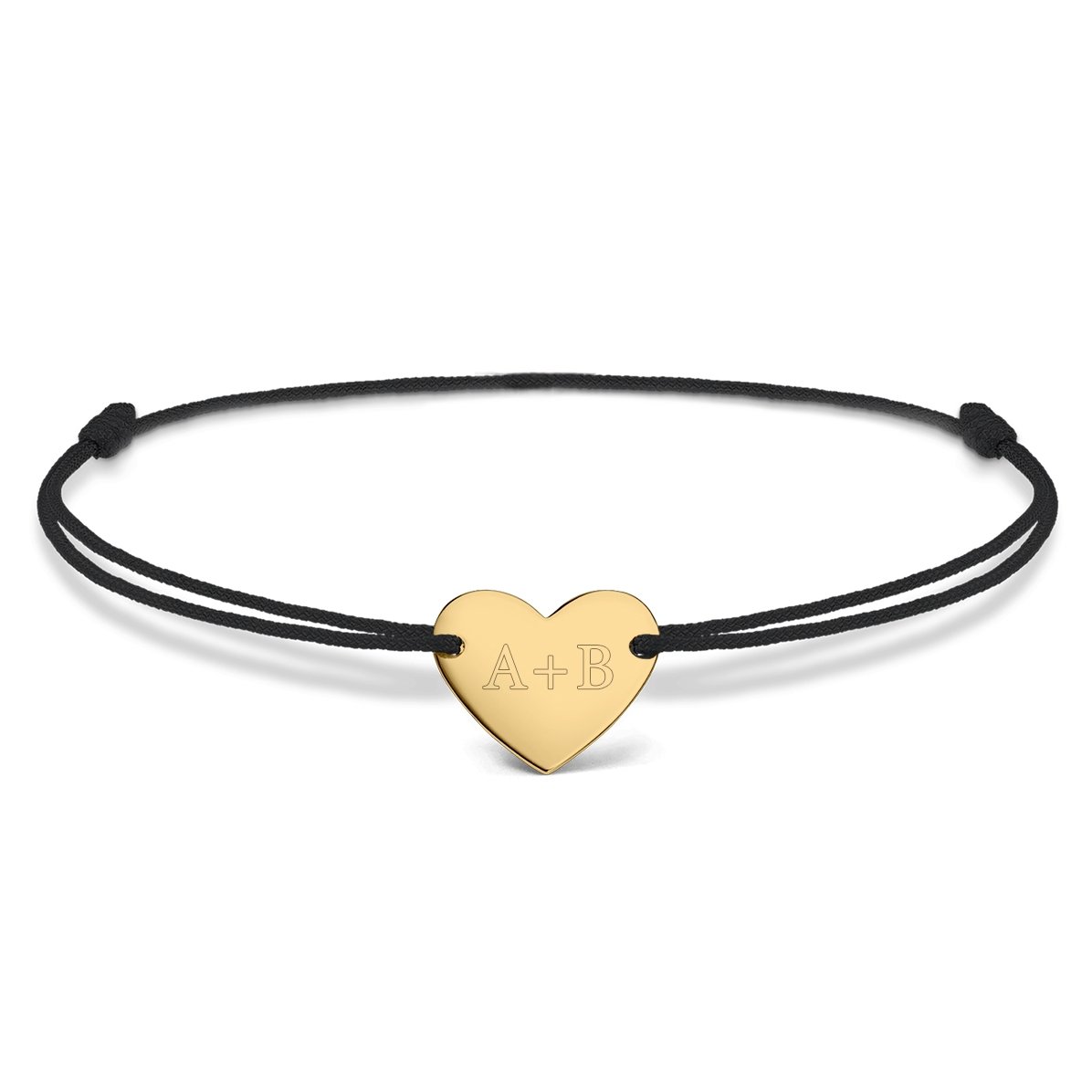 Brățară cu șnur personalizată - inimă 12x10 mm - aur 14K - Tu și eu