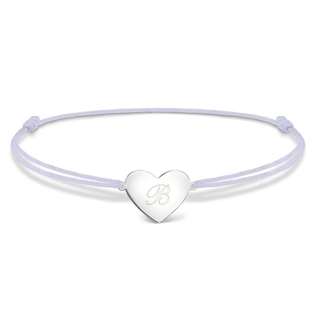 Brățară cu șnur personalizată - inimă 15x13 mm - argint 925 - Inițială