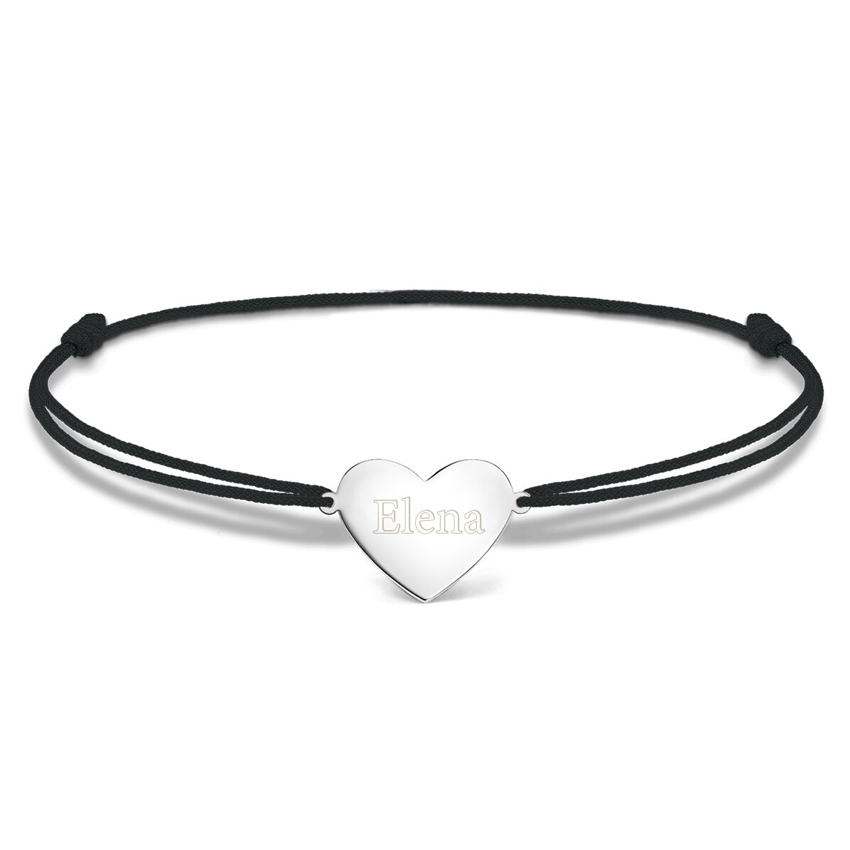 Brățară cu șnur personalizată - inimă 15x13 mm - argint 925 - Nume