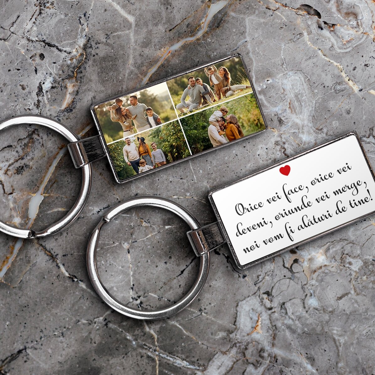 Breloc personalizat cu 4 poze și text
