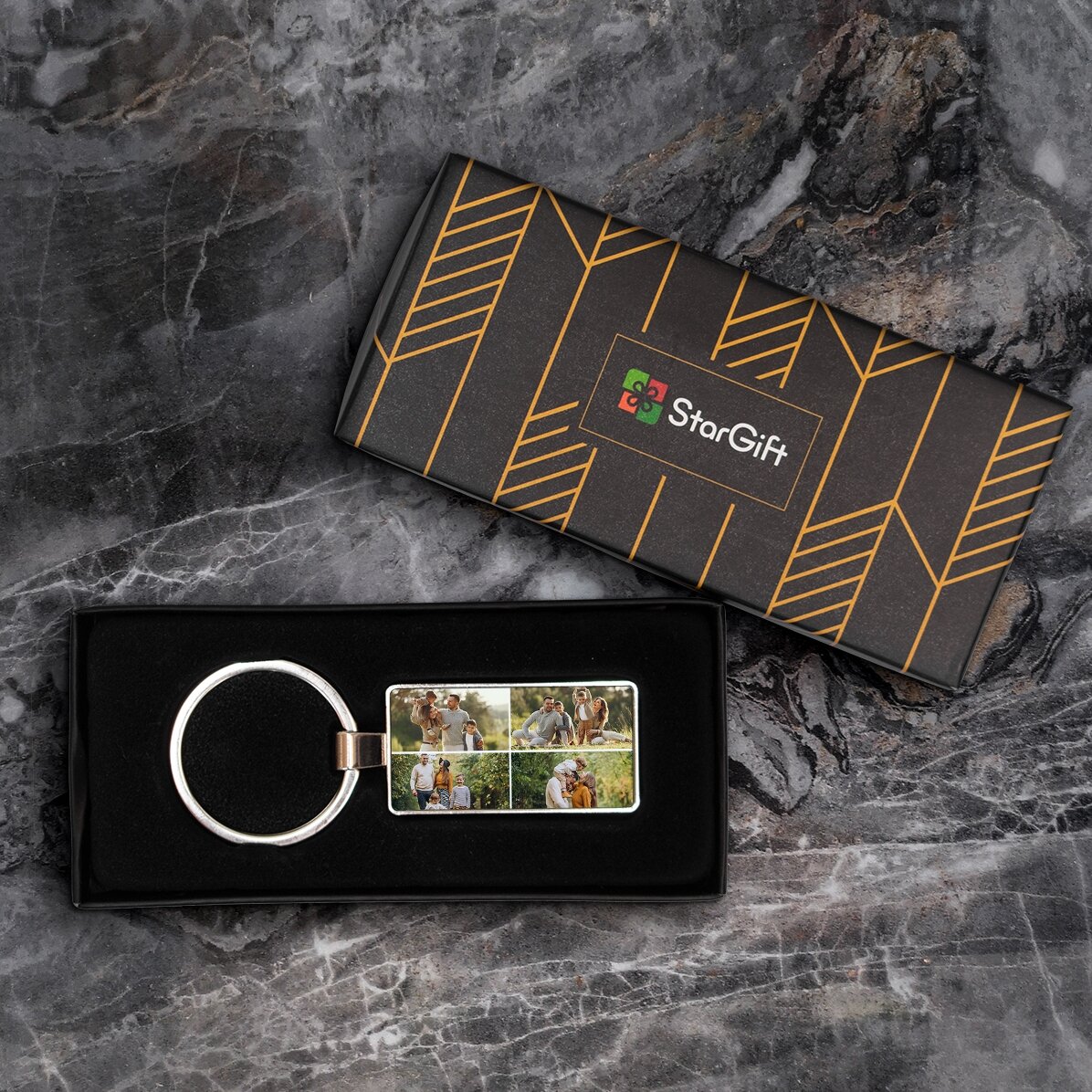 Breloc personalizat cu 4 poze și text