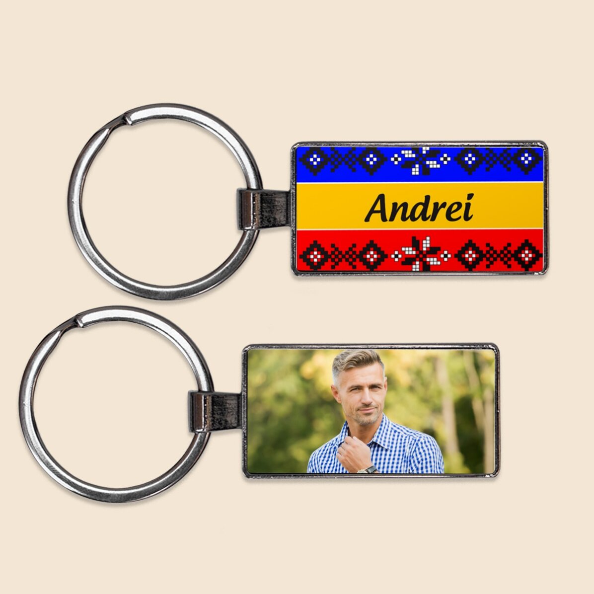 Breloc personalizat cu o poză și text - Steagul Romaniei