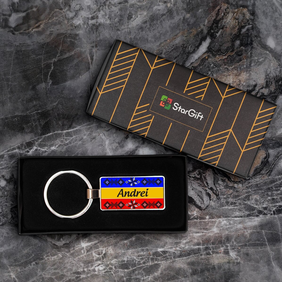 Breloc personalizat cu o poză și text - Steagul Romaniei