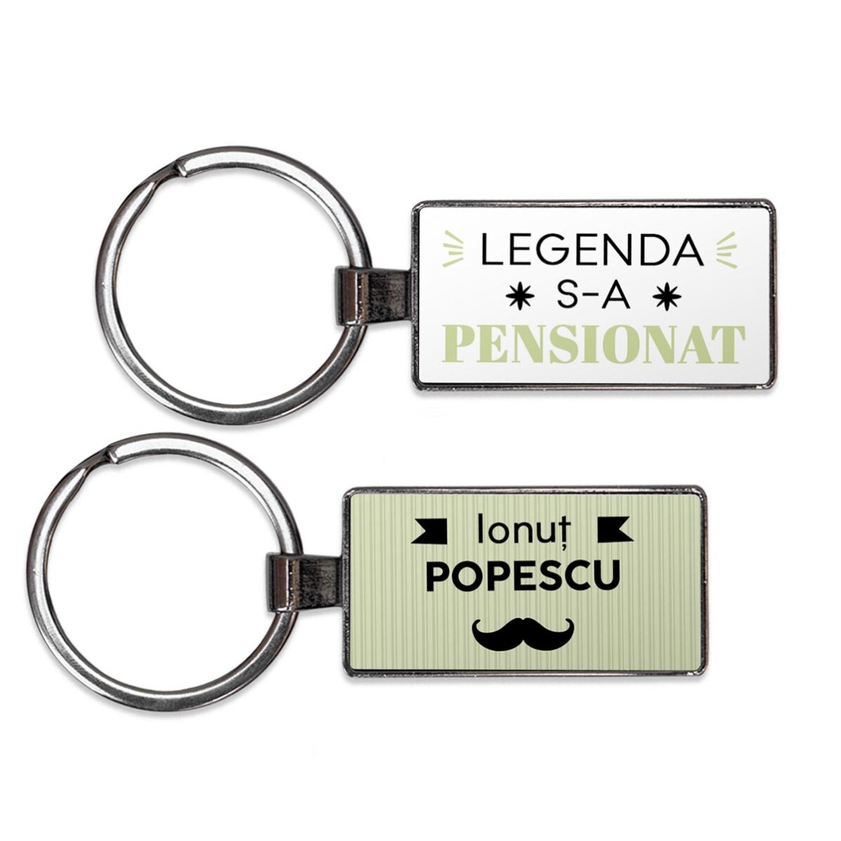 Breloc personalizat cu text - Legendă pensionată