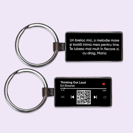 Breloc personalizat cu text și cod QR - Melodia noastră