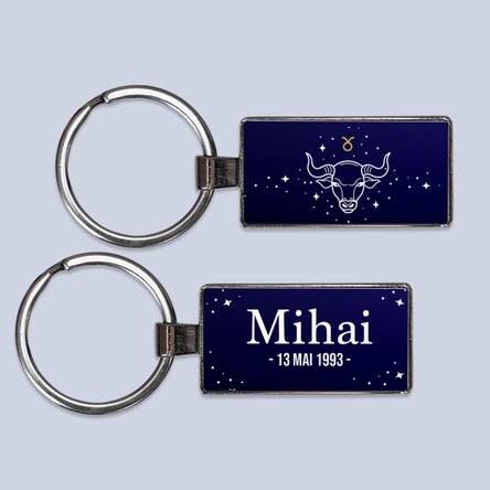 Breloc personalizat cu text și zodie - Taur