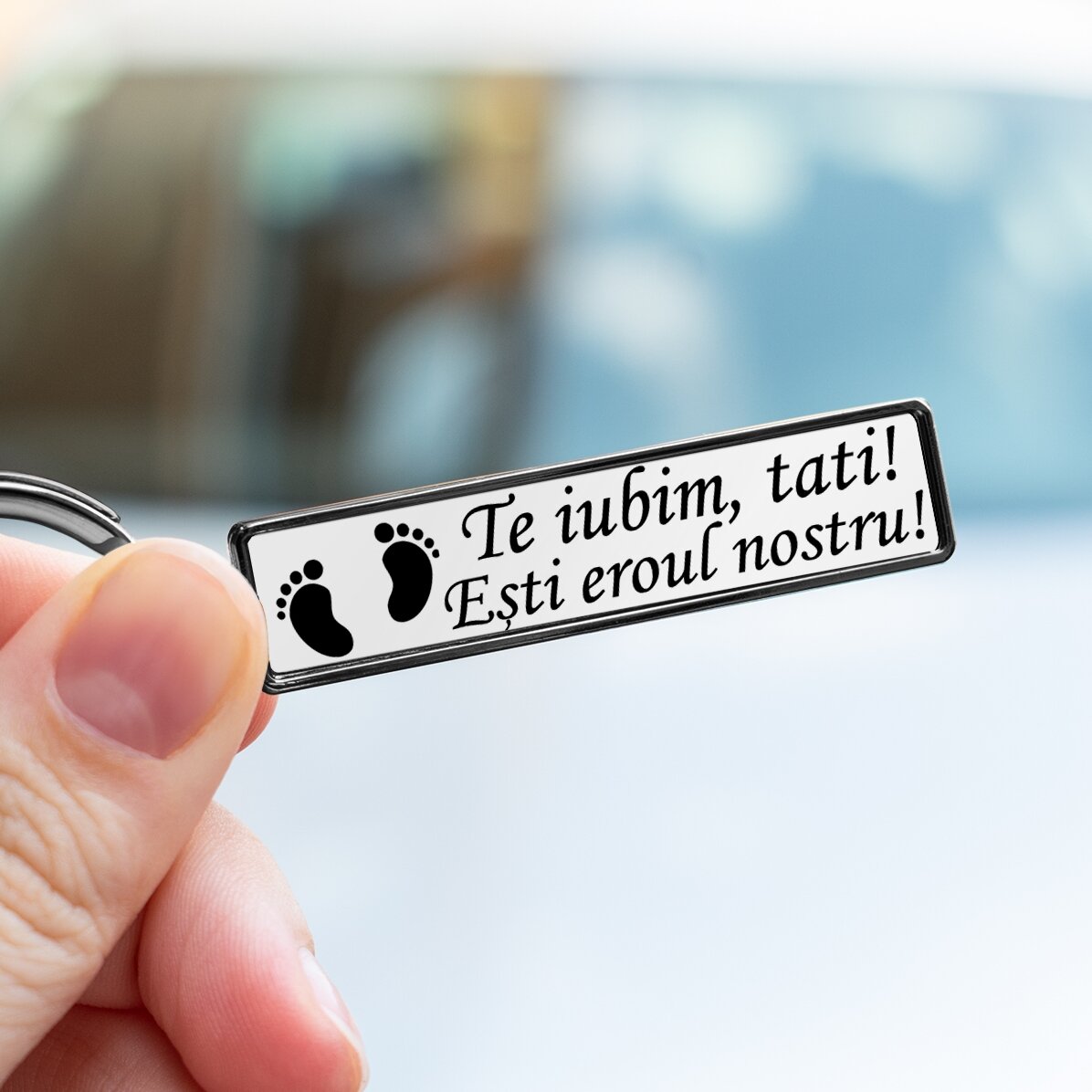 Breloc replică număr auto personalizat cu mesaj