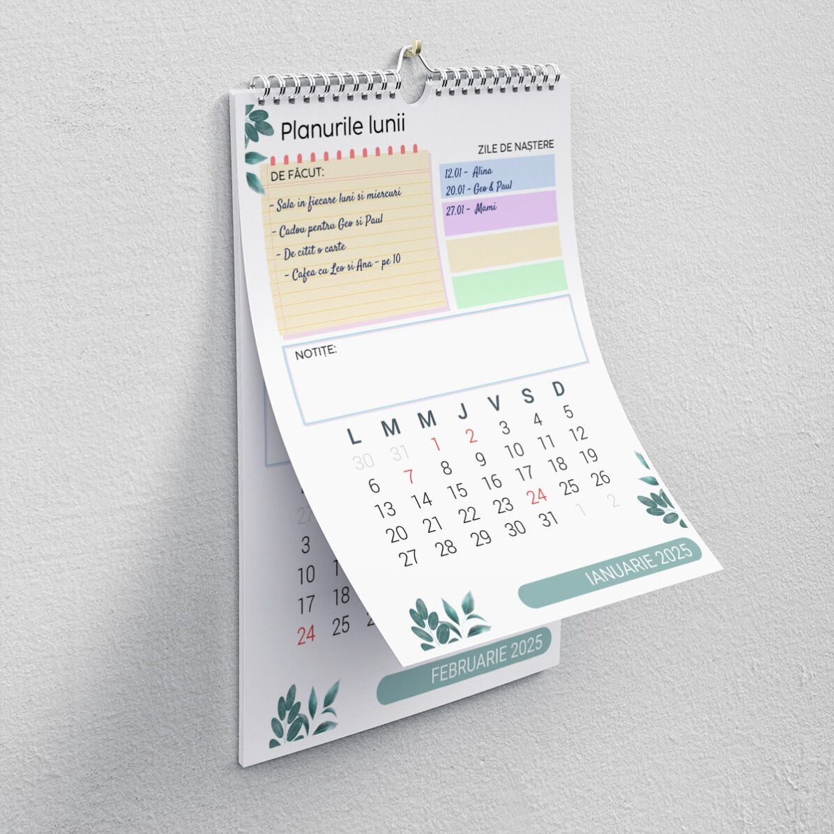 Calendar personalizat cu o poză și text - Planner