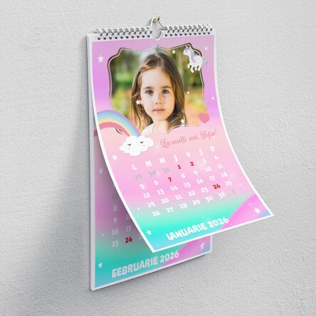 Calendar personalizat pentru copii cu poze și text - Unicorn