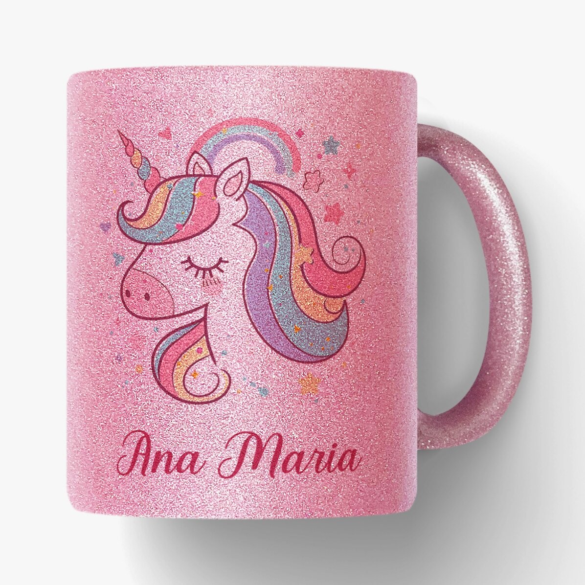 Cană cu glitter personalizată cu nume - Unicorn