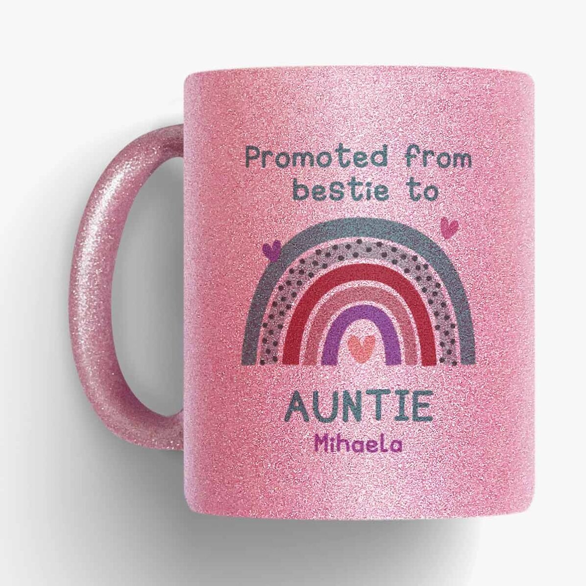 Cană cu glitter personalizată cu text - Rainbow