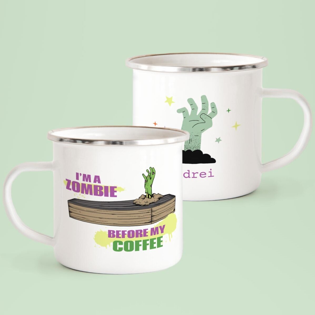 Cană emailată personalizată cu text - Zombie