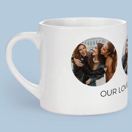 Cană espresso personalizată cu 3 poze și text - Amintiri de neuitat