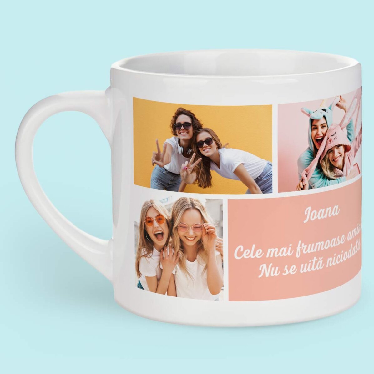 Cană espresso personalizată cu 5 poze și text - Cele mai frumoase amintiri