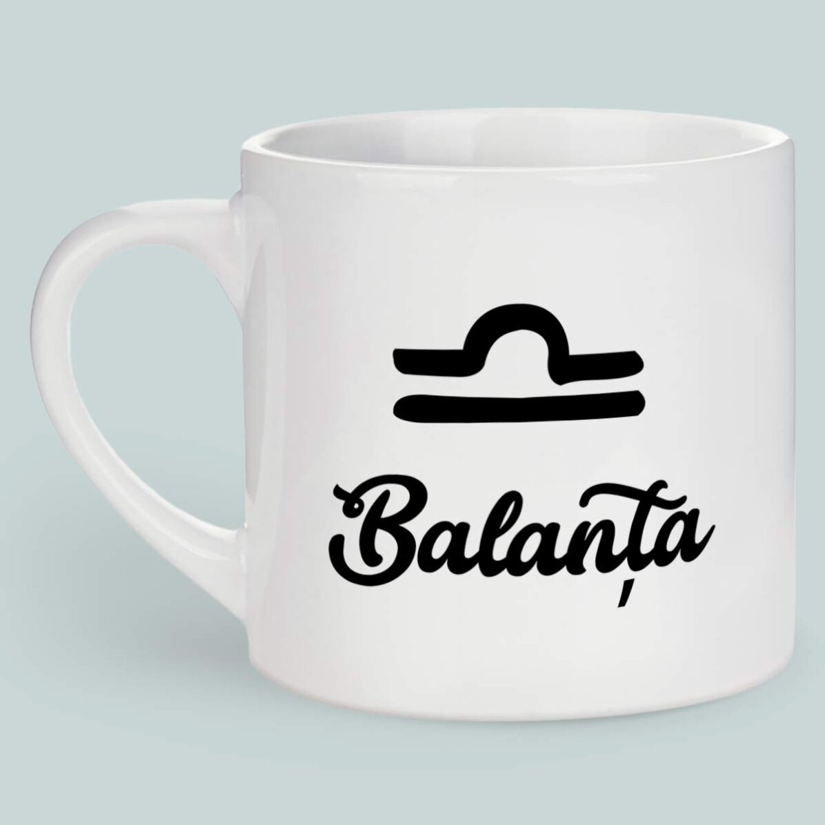 Cană espresso personalizată cu poză și text - Zodia Balanță