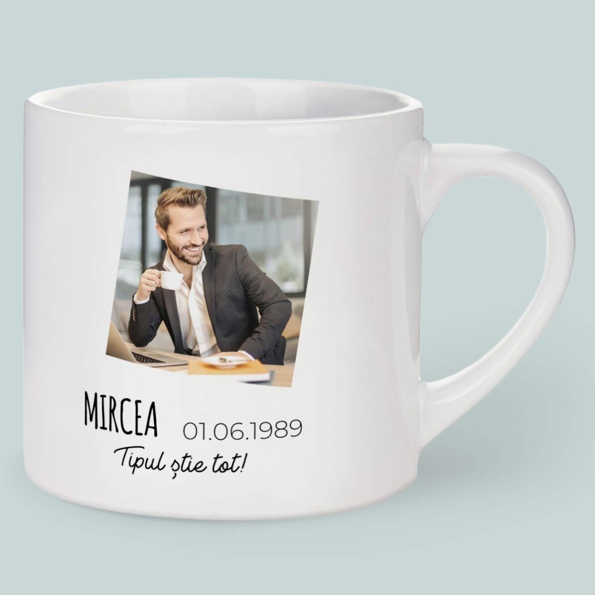 Cană espresso personalizată cu poză și text - Zodia Gemeni