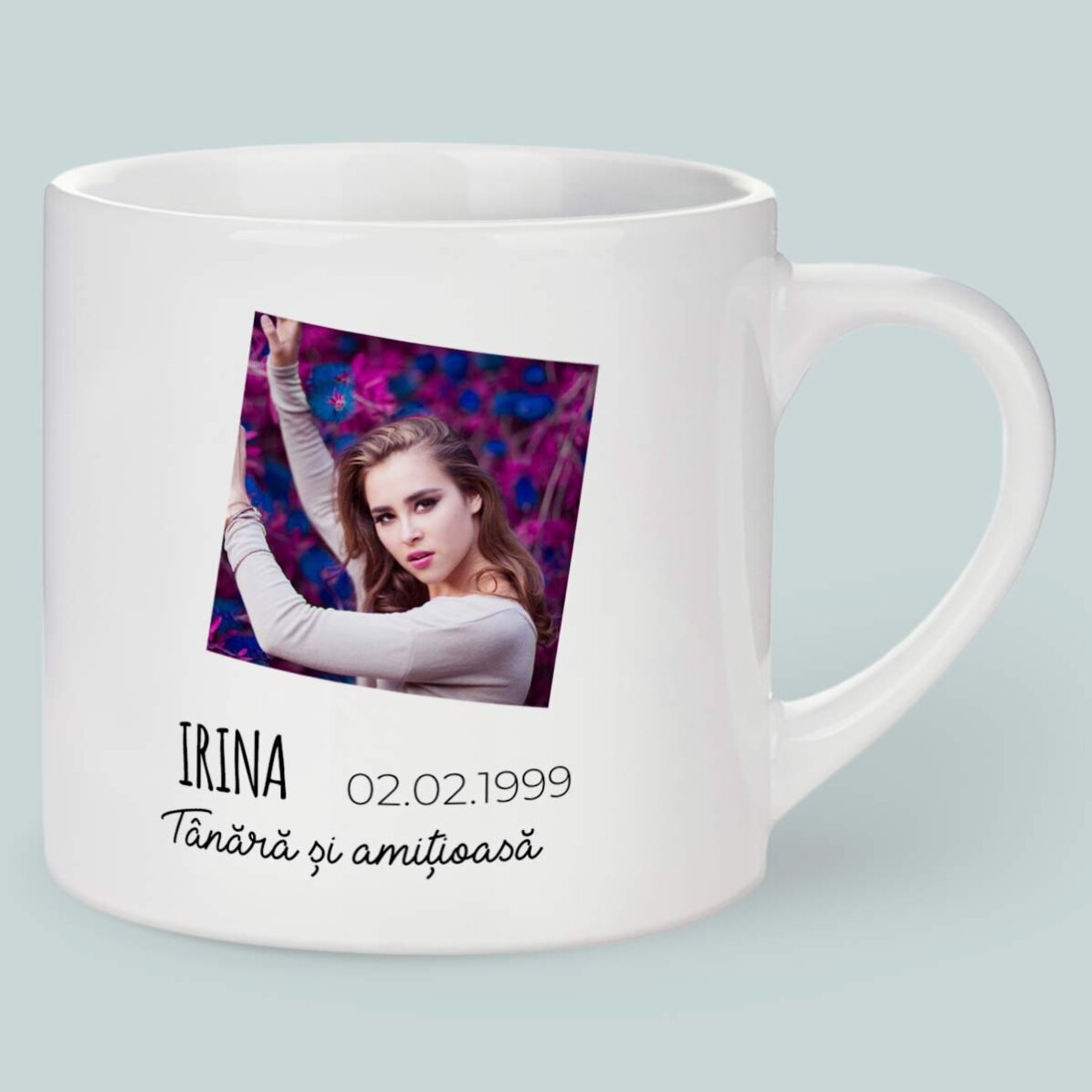 Cană espresso personalizată cu poză și text - Zodia Vărsător