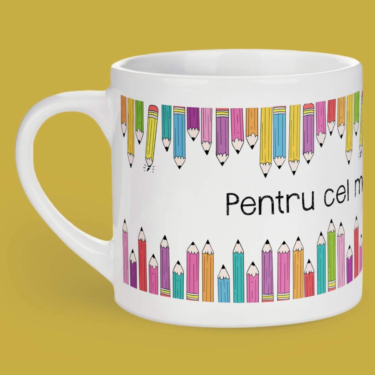 Cană espresso personalizată cu text - Creioane colorate