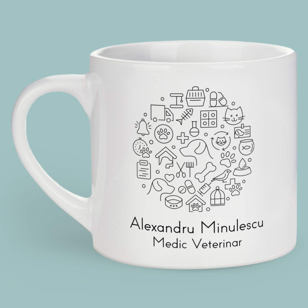 Cană espresso personalizată cu text pentru Medic Veterinar