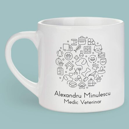 Cană espresso personalizată cu text pentru Medic Veterinar