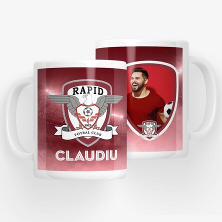 Cană FC Rapid personalizată cu poză și text - Suntem peste tot acasă