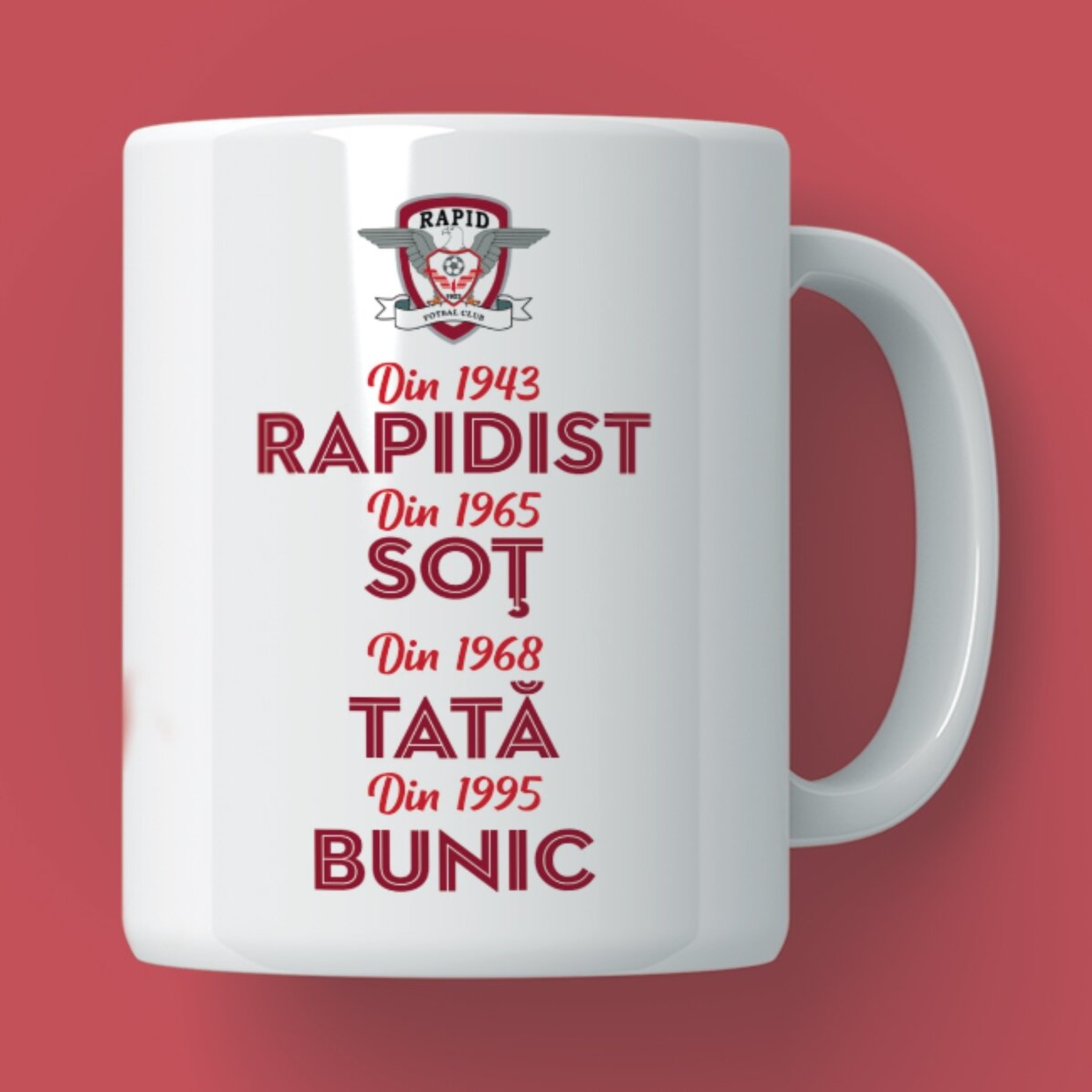 Cană FC Rapid personalizată cu text - Istoria bunicului rapidist