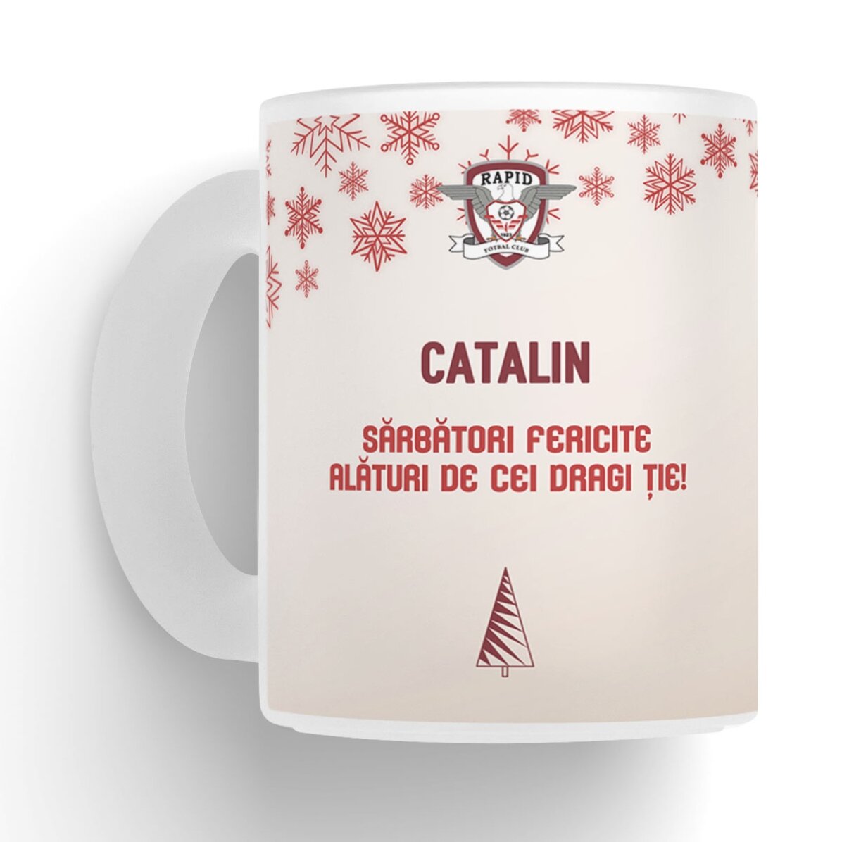 Cană sticlă mată FC Rapid personalizată cu poză și text - Christmas Joy