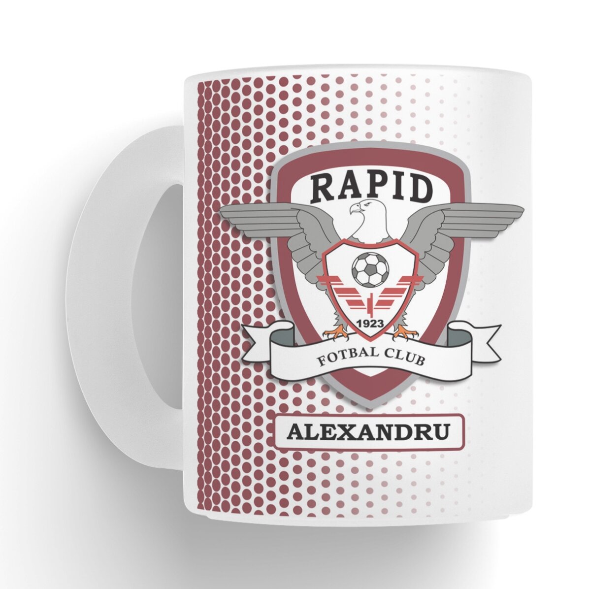 Cană sticlă mată FC Rapid personalizată cu text - FC Rapid 1923 